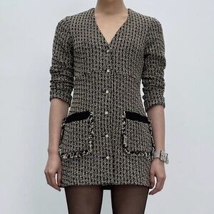 ZARA TWEED KNIT BLAZER DRESS JEWEL RHINESTONE BUTTONS